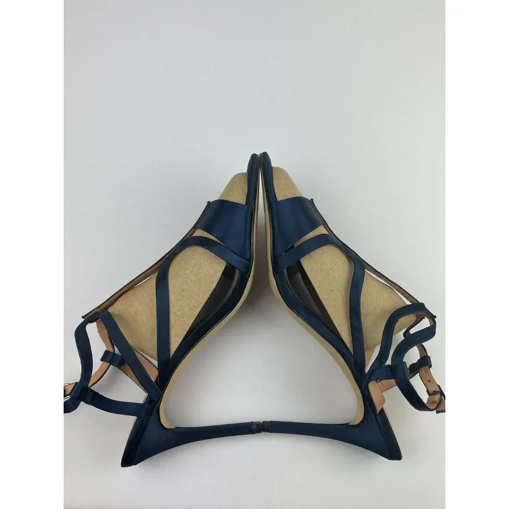 ~ NEW* 10 Halston Heritage Bette Strappy Stiletto Heels Blue Navy Satin Pumps* - Picture 11 of 16
